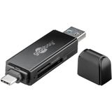 Goobay USB 3.0 USB-C™ 2-in-1 Kaartlezer (USB), Geheugenkaartlezer, Zwart