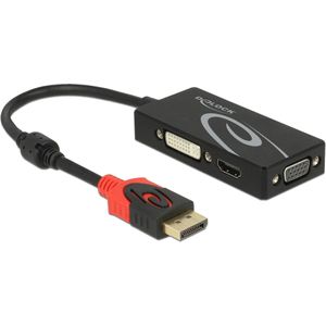 Delock Displayport 1.2 naar HDMI/VGA/DVI Adapter, 4K (HDMI, VGA, DVI, 20 cm), Data + Video Adapter, Zwart