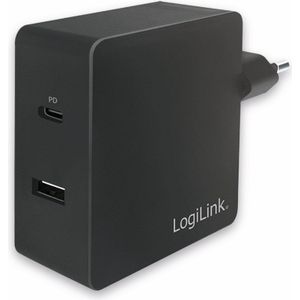 LogiLink USB-aansluiting adapter (65 W, Snel opladen), USB-lader, Zwart