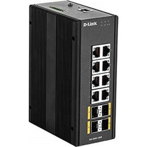 D-Link 12 Port L2 Managed Industrie Switch with 8 x 10/100/1000BaseTX ports & 4 x 100/1000BaseSFP ports (12 Havens), Netwerkschakelaar, Zwart