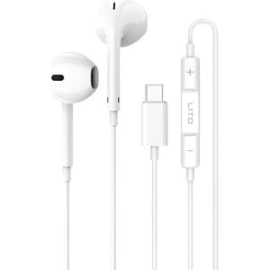 Lito - Wired Earphones (LF01T) - Type-C, Stereo, Half In-ear, with HD Microphone, 1.2m - White (Bedraad), Koptelefoon, Wit