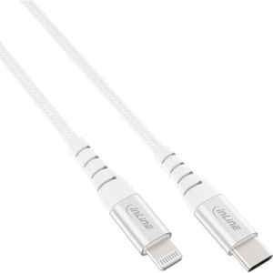 InLine USB-C Lightning-kabel, voor iPad, iPhone, iPod, zilver/aluminium, 1m MFi gecertificeerd (1 m, USB 2.0), USB-kabel