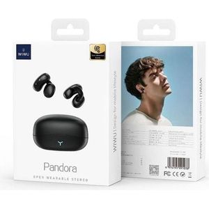 Wiwu Draadloze oplader - Open Wearable Stereo (OWS) oortelefoon Pandora T17- zwart (12 h, Draadloze), Koptelefoon, Zwart