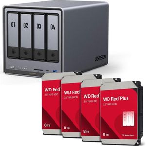 Ugreen NASync DXP4800 + Western Digital Festplatte 32 TB (4 x 8 TB) (4 x 8 TB), Netwerkopslag