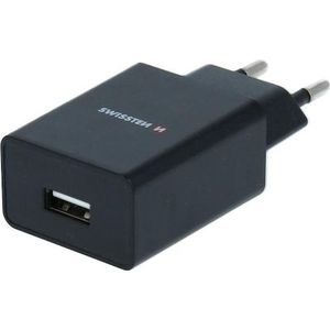 Swissten USB oplader Smart IC met 1x USB 1A voeding + datakabel USB / Micro-USB 1,2 M (5 W), USB-lader, Zwart