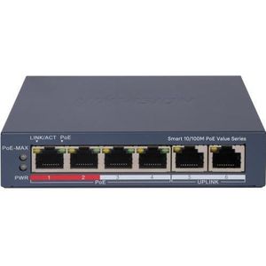 Hikvision DS-3E1106P-EI/M (6 ports), Netwerkschakelaar, Grijs