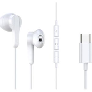 PowerGuard USB-C Headset In-Ear Kopfhörer mit Mikrofon & Lautstärkeregler (Bedraad), Koptelefoon, Wit
