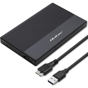 Qoltec Behuizing voor SSD HDD 2,5", SATA, USB 3.0, 2TB (2.5"), Harddisk behuizing, Zwart