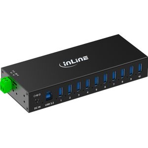 InLine  USB 3.2 Gen.1 Industrie-Hub, 10 Port, Aluminiumgehäuse, mit Netzteil (USB-B, 10 ports), Docking station + USB-hub, Zwart