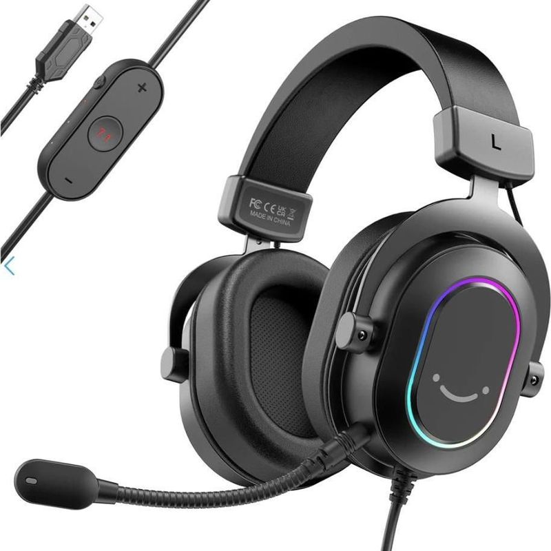 Fifine - AmpliGame H6 - Gamingheadset - 50 mm-drivers - 7.1 Virtueel Surroundgeluid - RGB-verlichting
