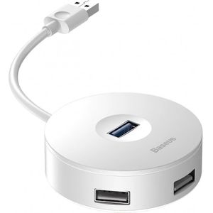 Baseus Hub 4in1 USB naar 3.0+ 3x 2.0 15cm wit (USB-A, 4 ports), Docking station + USB-hub, Wit