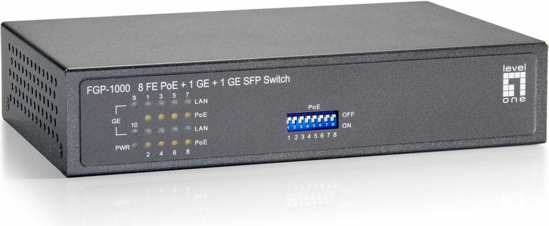 LevelOne FGP-1000 netwerk-switch Gigabit Ethernet (10/100/1000) Power over Ethernet (PoE) Zwart, Grijs
