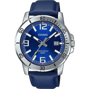 Casio, Horloge, MTP-VD01L-2BV Heren Enticer Blauw Leren Band Blauwe Wijzerplaat Casual Analoog Sportief Horloge, Blauw