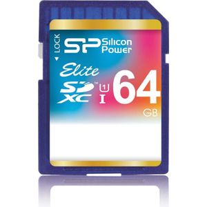 Silicon Power Elite UHS-I 64GB SDXC 85/10 MBs SP064GBSDHAU1V10 (SDXC, 64 GB, U1, UHS-I), Geheugenkaart, Zwart