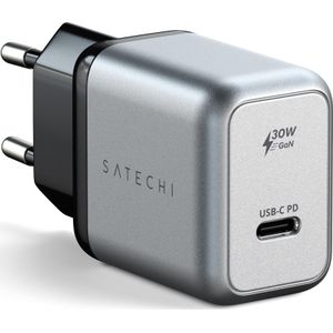 Satechi 30W USB-C GaN muurlader (30 W, GaN-technologie), USB-lader, Zilver, Zwart