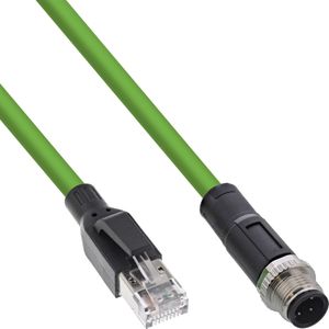 InLine Industriële netwerkkabel, M12 4-pins D-gecodeerde stekker naar RJ45-stekker, PUR, 10m (U/UTP, CAT5e, 10 m), Netwerkkabel