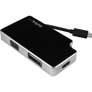 StarTech Grafische adapter USB-C naar VGA, DVI, HDMI (VGA, DVI, HDMI, 11 cm), Data + Video Adapter, Zilver, Zwart