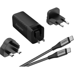 Energizer Power Delivery oplader - 90 W - EU/UK/US incl. USB-C naar USB-C kabel (90 W), USB-lader, Zwart