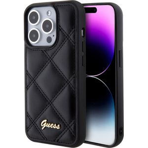 Guess GUHCP15LPSQSQSK iPhone 15 Pro 6.1"" czarny/zwart hardcase Quilted Metal Logo (iPhone 15 Pro), Smartphonehoes, Zwart