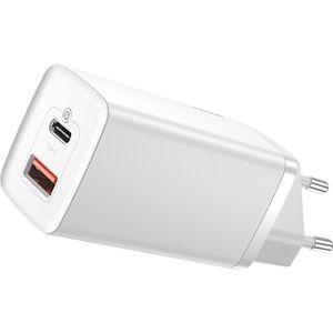 Baseus GaN2 Lite snelladerC+U 65W EU Wit (65 W, Snel opladen), USB-lader, Wit