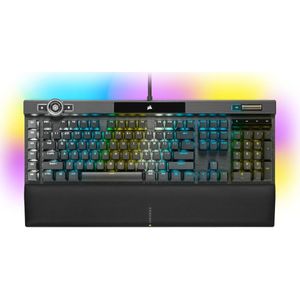 Corsair K100 RGB, Volledig formaat (100%), USB, Optomechanische sleutelschakelaar, QWERTY, RGB LED, Zwart (NL, Bedraad), Toetsenbord, Zwart