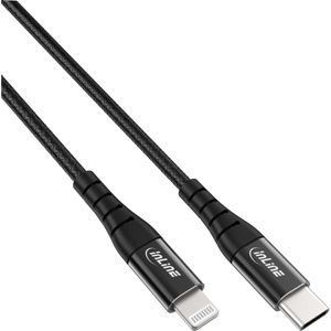 InLine USB-C Lightning-kabel, voor iPad, iPhone, iPod, zwart/aluminium, 2m MFi gecertificeerd (2 m), USB-kabel