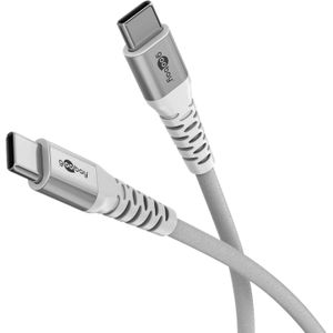 Goobay USB-C naar USB-C textielkabel met metalen stekkers, 2 m, wit (2 m, USB 2.0), USB-kabel