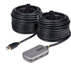 StarTech.com USB Extender Hub, 24m USB 2.0 Verlengkabel met 4-Port USB-A Hub, Actieve/Bus Powered USB Verlenger/Repeater Kabel, Inclusief Optionele 10W Power Supply, 480Mbps, ESD Bescherming