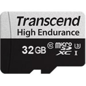 Transcend 350V - Flashgeheugenkaart (SD-adapter inbegrepen) (32 GB, microSDHC, U1, UHS-I), Geheugenkaart, Zwart, Zilver