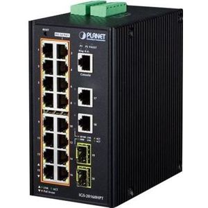 Planet - IGS-20160HPT - PoE Switch - 16-poorts - 10/100/1000T - 2xUP - 2xSFP