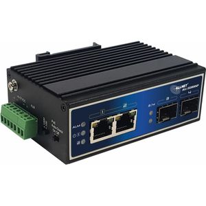 Allnet - ALL-SGI8004P - Netwerkschakelaar - Zwart - 4 Poorten - 120W - 2x PoE+ - 2x SFP - Ventilatorloos - IP40