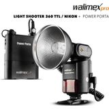 Walimex Light Shooter 360 TTL Nikon + Power Porta (Bevestigbare flitser, Nikon), Flitser, Zwart