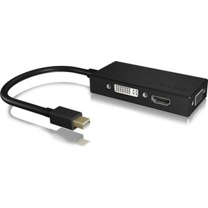 Icy Box Mini DisplayPort naar (DVI, HDMI, VGA, 4 cm), Data + Video Adapter, Zwart