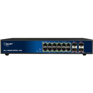 Allnet Volledig beheerde 12-poorts Gigabit 130W / 8 x PoE / 4x Giga LAN / 4 x SFP+/ Laag 2+ / ALL-S (16 ports), Netwerkschakelaar
