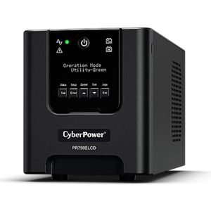 Cyberpower PR750ELCD Line-Interactive 750VA/675W Sinsuwelle AVR LCD Uitgang(6) IEC RS232 USB HID EPO SNMP (O... (750 VA, 675 W, Lijninteractief UPS), UPS