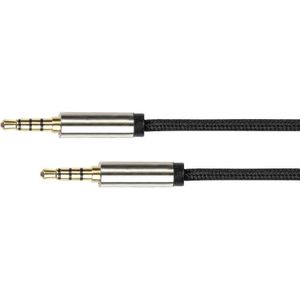 Python Audio-aansluitkabel Hoge kwaliteit, 4-pins 3,5 mm jackplug aan beide zijden, textielmantel, zwart, Audiokabel