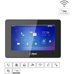 Dahua DHI-VTH5422HB-W - Monitor - Hybride - 2-draads - Wi-Fi - Zwart (1024 x 600 pixels), Digitale bewegwijzering, Zwart