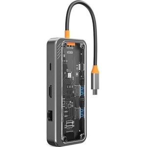 PowerGuard USB-C Hub (USB-C, 8 ports), Docking station + USB-hub, Grijs