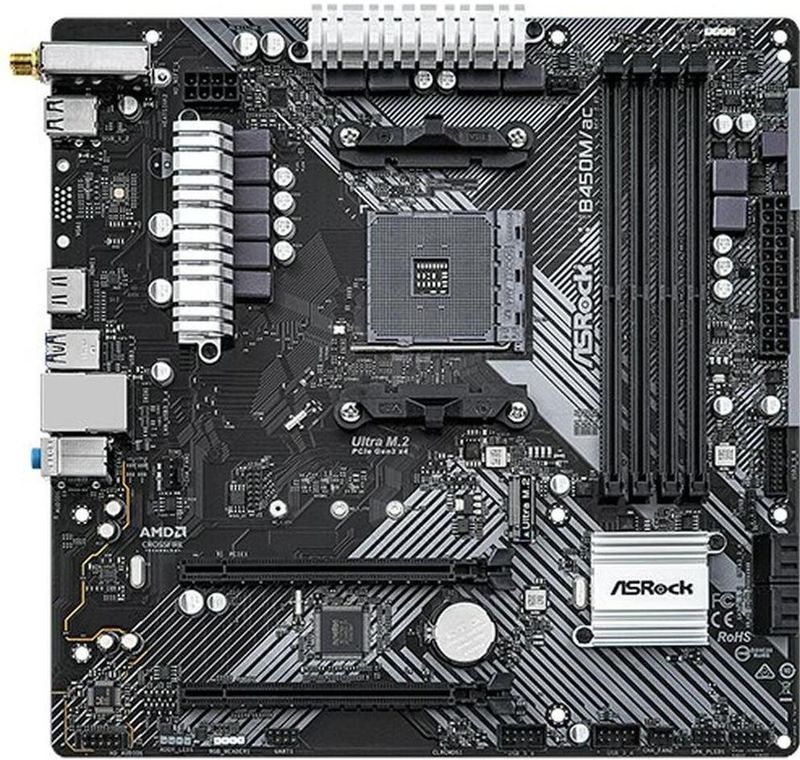 Asrock - B450M/AC R2.0 Moederbord - Micro ATX - Zwart - DDR4 tot 3200 MHz