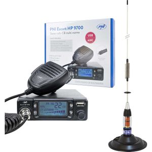 PNI CB Escort HP 9700 USB-radiopakket en ML70 CB-antenne met magneetvoet van 145 mm meegeleverd (8 km), Walkietalkie