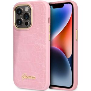 Guess GUHCP14XHGCRHP iPhone 14 Pro Max 6,7" różowy/roze hardcase Croco Collection (iPhone 14 Pro Max), Smartphonehoes, Roze