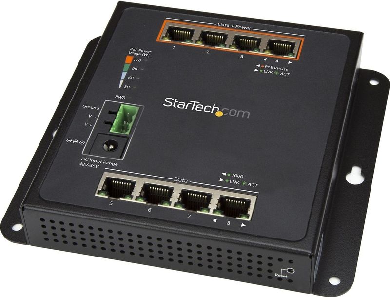 StarTech.com 8 poorts (4 PoE+) Gigabit ethernet switch managed wandmonteerbaar met toegang voorzijde