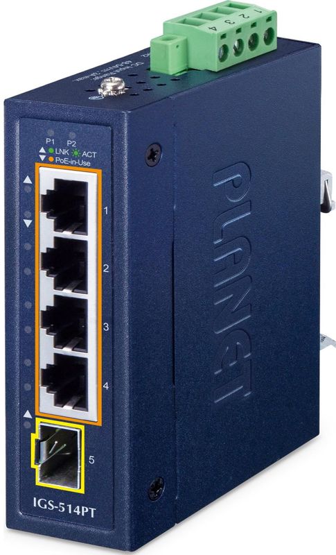 Planet - IGS-514PT - Netwerkschakelaar - 4-Port PoE + 1-Port SFP - Industrial