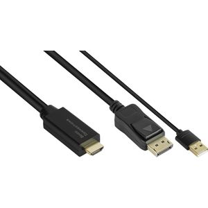Good Connections Adapterkabel HDMI 2.0b male naar DisplayPort 1.2 male, 4K @60Hz, USB Power, vergulde contacten (2 m, HDMI), Videokabel