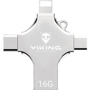 Viking USB Flash Disk, 1 S Koncovkou Apple Lightning, USB-C, Micro USB, USB-A (16 GB, USB-A, USB-C, Micro USB-A), USB-stick, Zilver