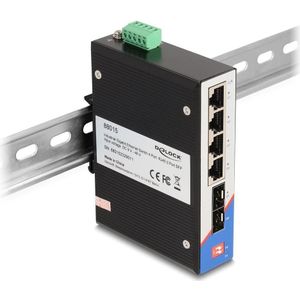 Delock Industriële Gigabit Ethernet-switch 4-poorts RJ45 2-poorts SFP voor opzetrail (6 ports), Netwerkschakelaar, Zwart