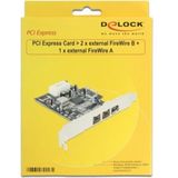 DeLOCK - FireWire 400/800 PCI Express Kaart - 1x 6-pins + 2x 9-pins