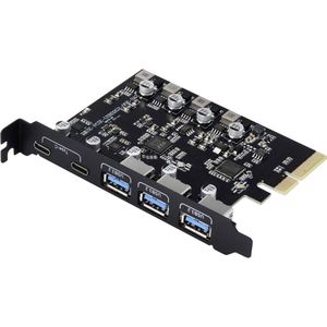 Renkforce - RF-6613196 - USB 3.2 Gen 2-controllerkaart - 5 Poorten - Zwart - Robuuste Behuizing