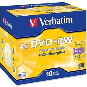 Verbatim DVD+RW, 4.7GB, 4x, 10 Jewel Case (10 x), Optische gegevensdrager