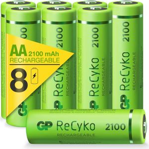 GP Batteries Mignon (AA) oplaadbare batterij ReCyko+ 2100 mAh (8 Pcs., HR6, 2100 mAh), Batterijen